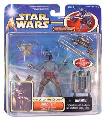 Star Wars Action Figure Playset - Jango Fett with Electronic Jetpack and Snap-On Armor - Attack of the Clones - Saga Collection