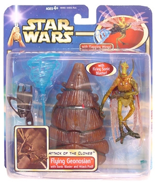 Star Wars Action Figure Playset - Flying Geonosian with Sonic Blaster and Attack Pod - Attack of the Clones - Saga Collection