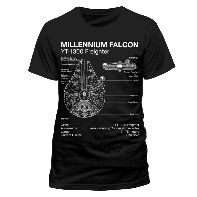 Star Wars T Shirts - Millennium Falcon Blueprint