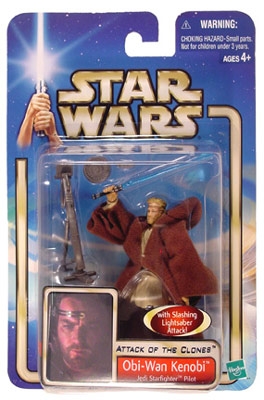 Star Wars Action Figure - Obi Wan Kenobi Jedi Starfighter Pilot - Slashing Lightsaber Attack